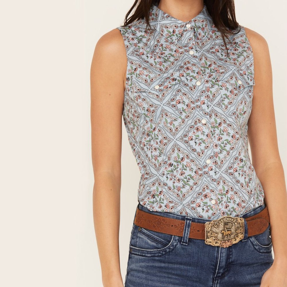 Wrangler | 100% Cotton Floral Paisley Print Woven Western Snap Top | NWOT - Picture 10 of 11